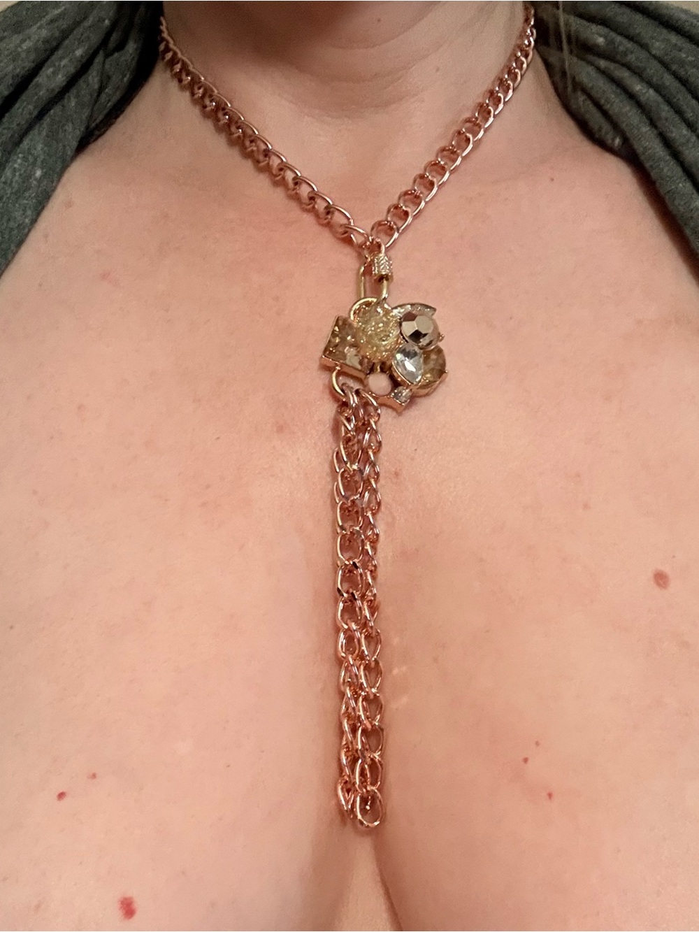 Hand-Crafted Rose Gold Chain Lariat Necklace with Crystal Charm